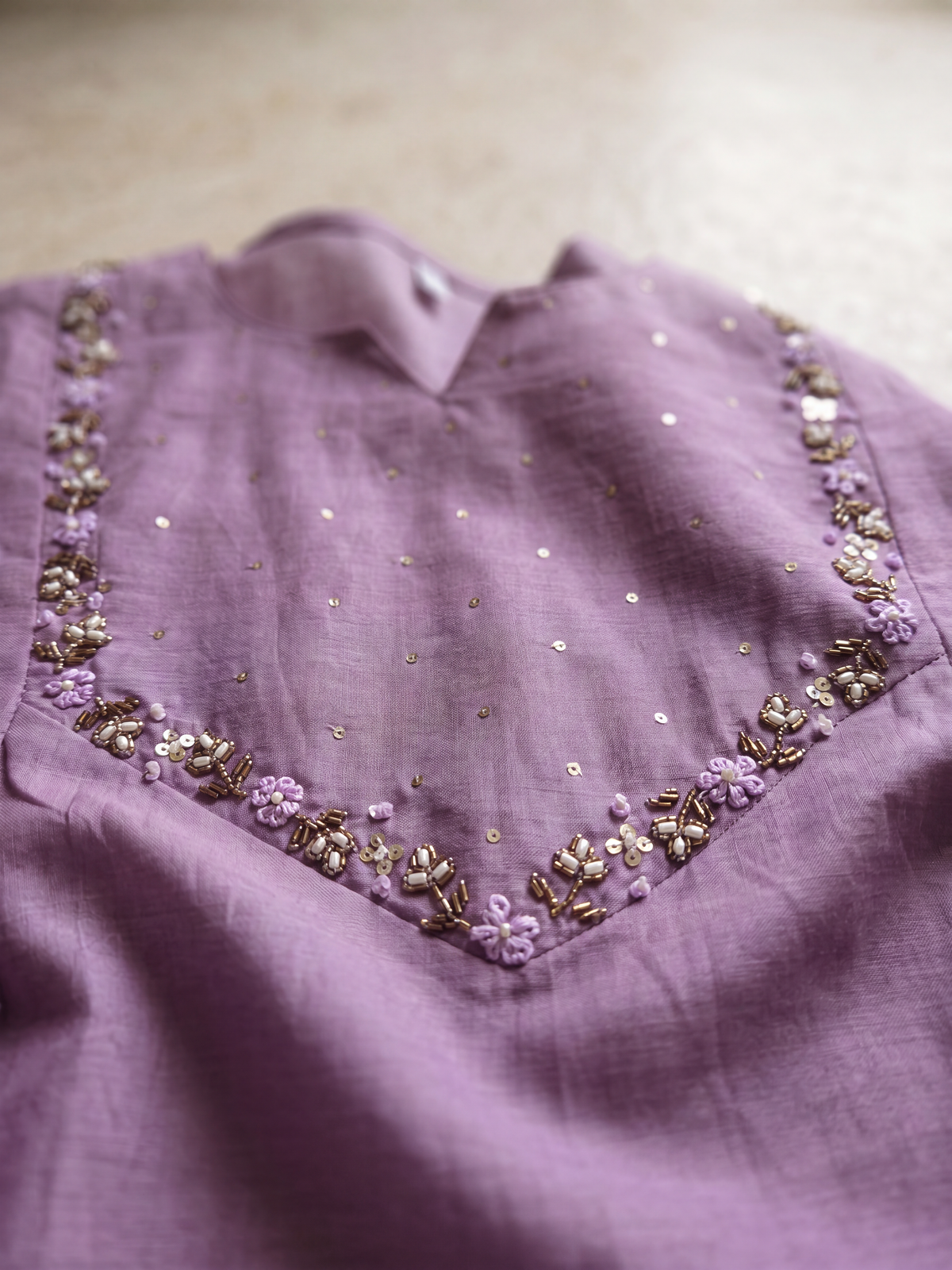 Mauve Embellished Kurta Set