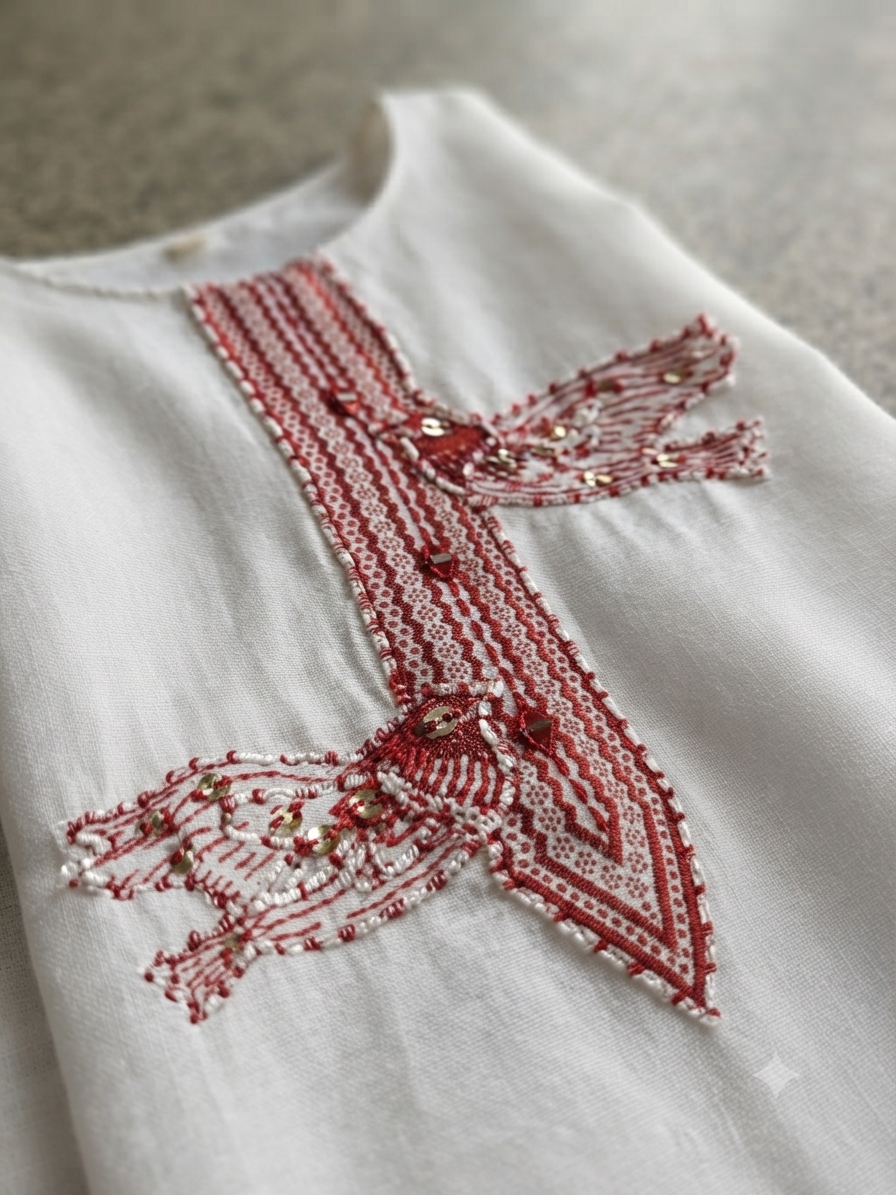 Crimson Garden Cotton Jacquard Kurta Set
