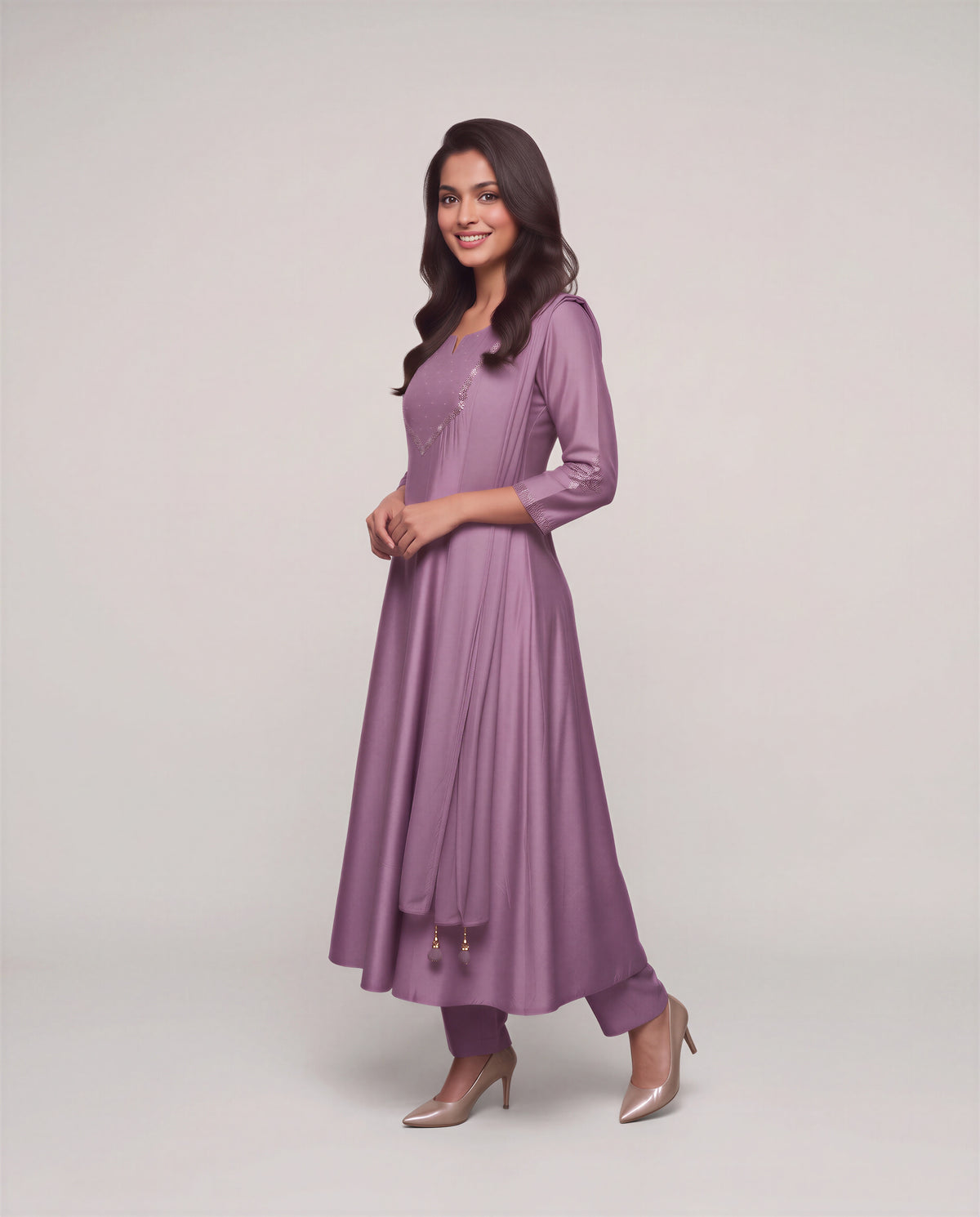 Mauve Embellished Kurta Set