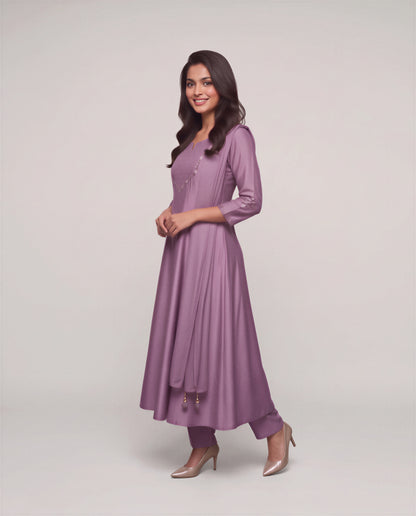 Mauve Embellished Kurta Set