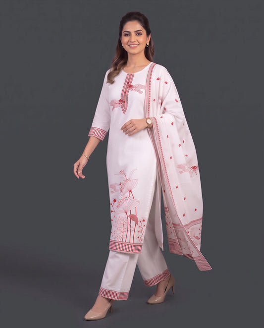 Crimson Garden Cotton Jacquard Kurta Set