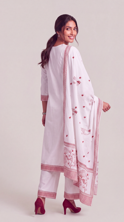 Crimson Garden Cotton Jacquard Kurta Set