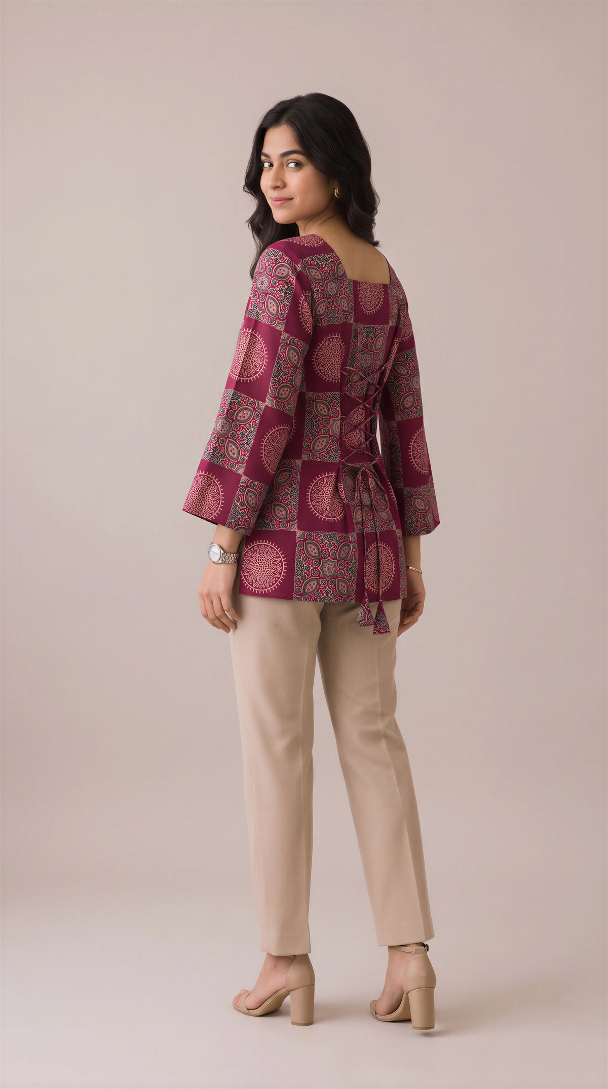 Maroon Mosaic Heer Short Top