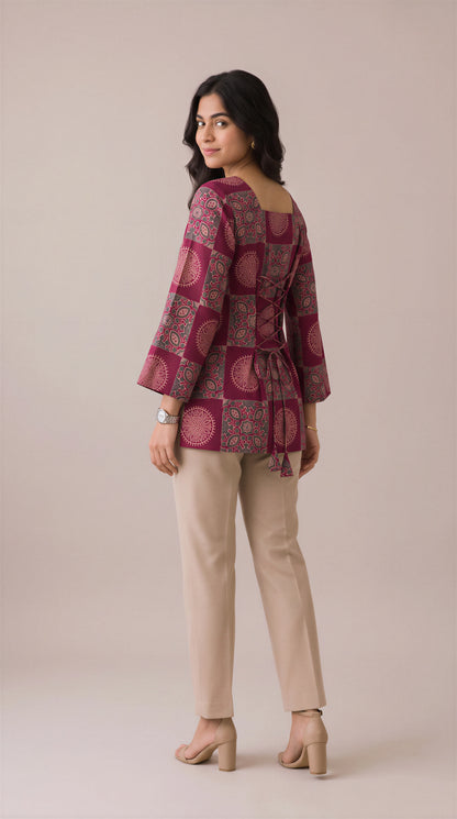 Maroon Mosaic Heer Short Top