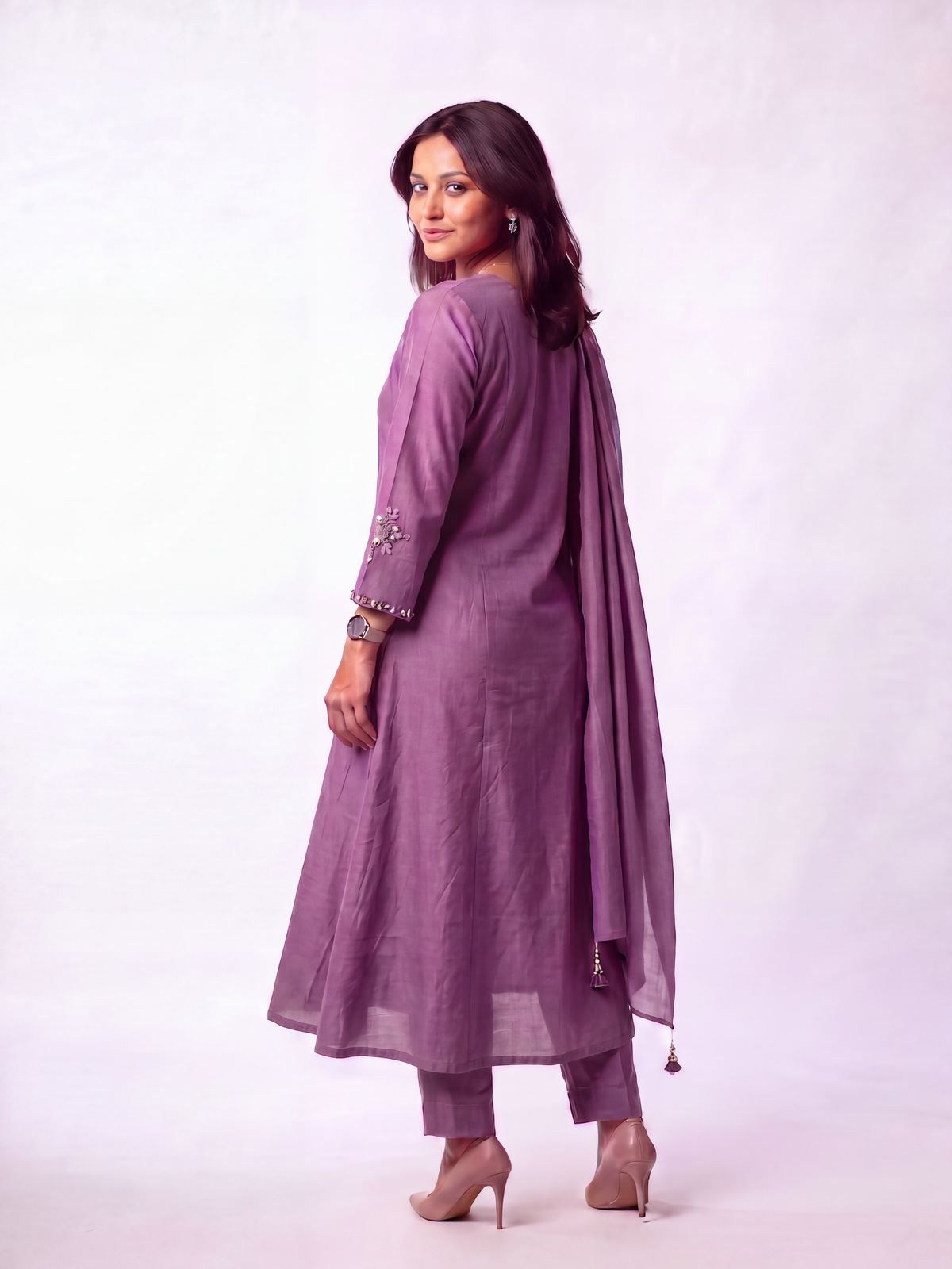 Mauve Embellished Kurta Set