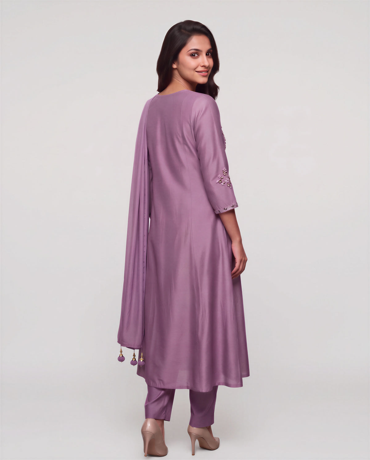 Mauve Embellished Kurta Set