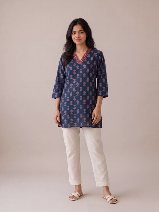 Indigo Ajrakh Short Top