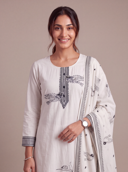 Midnight Garden Cotton Jacquard Kurta Set