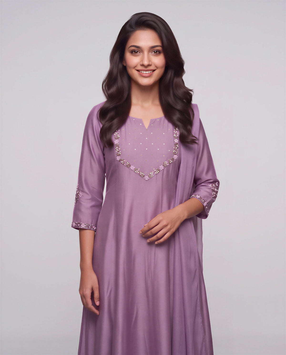 Mauve Embellished Kurta Set