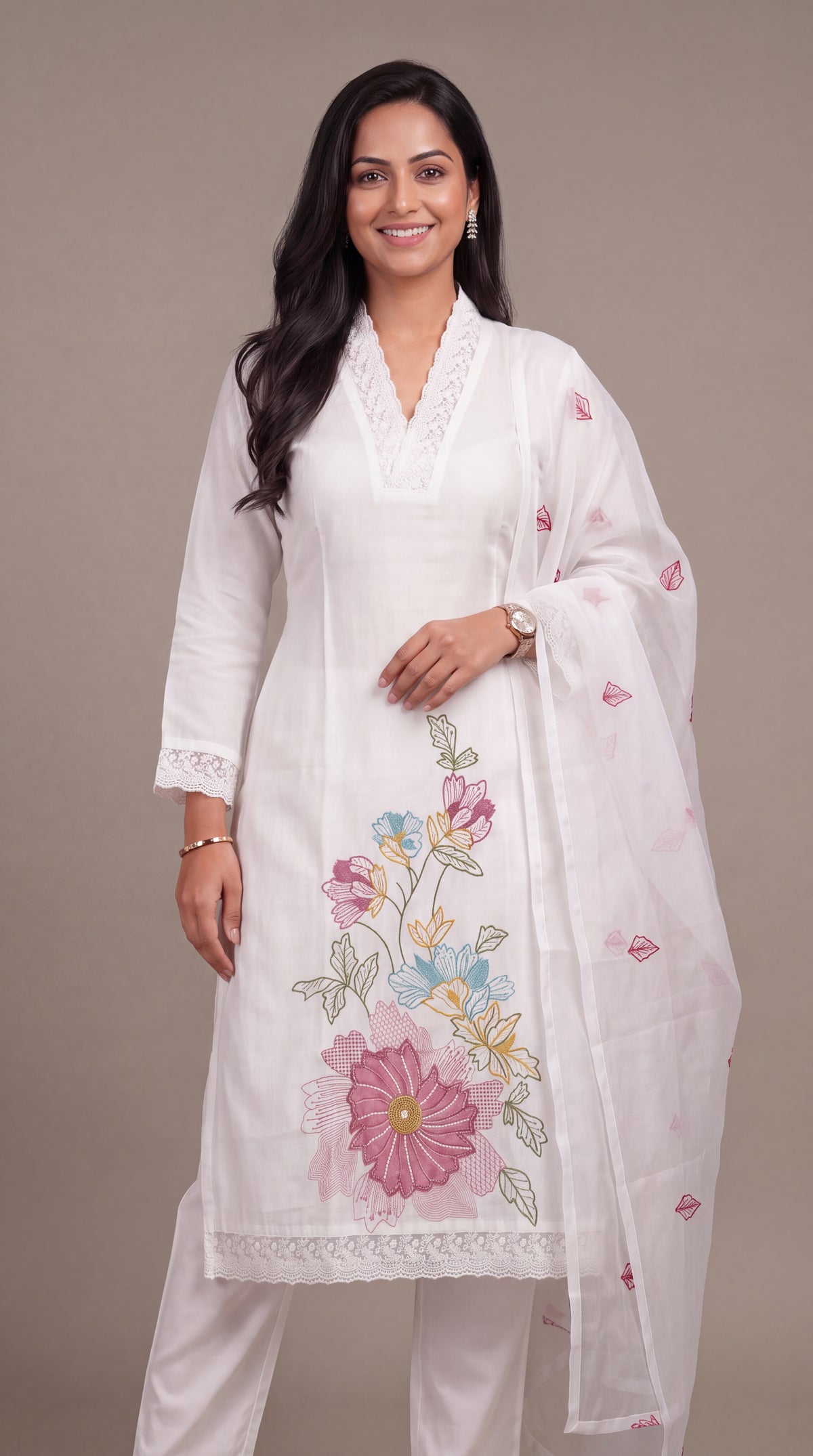White Botanica Kurta Set