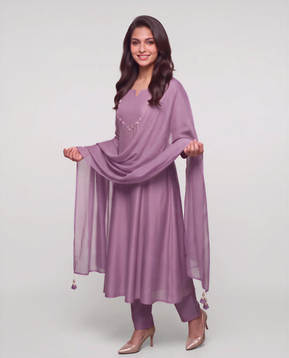Mauve Embellished Kurta Set