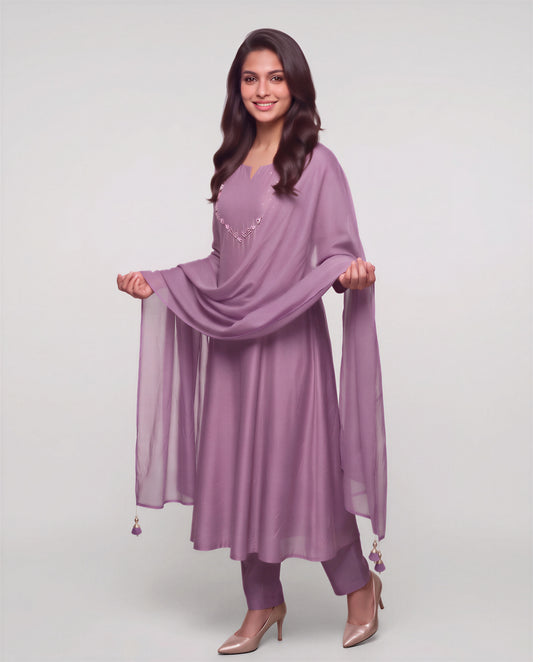 Mauve Embellished Kurta Set