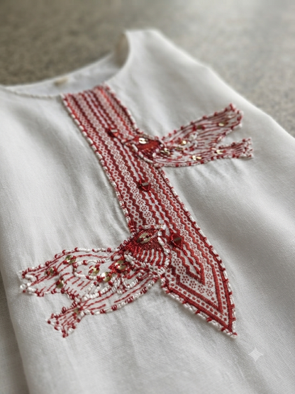 Crimson Garden Cotton Jacquard Kurta Set