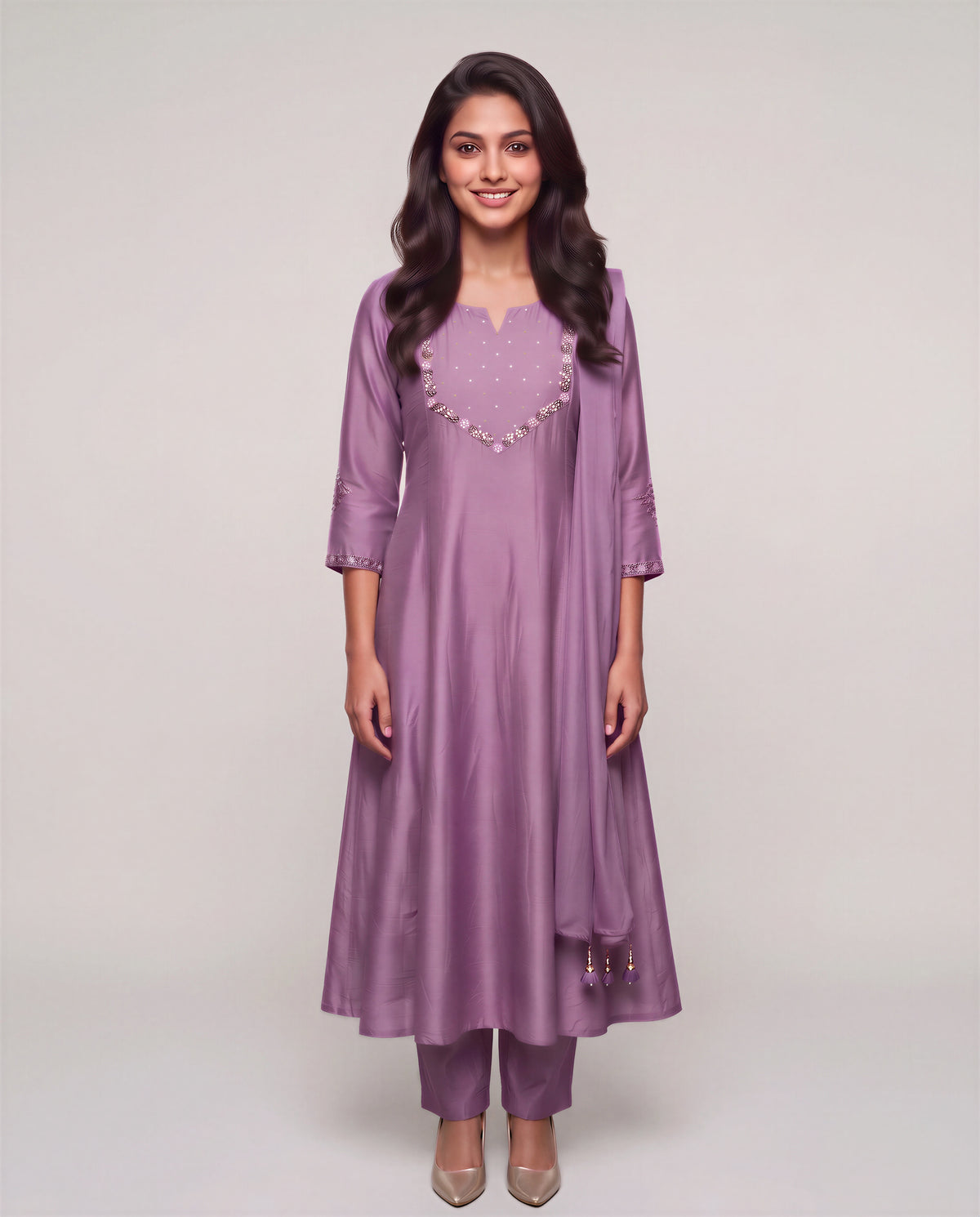 Mauve Embellished Kurta Set