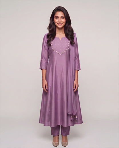 Mauve Embellished Kurta Set