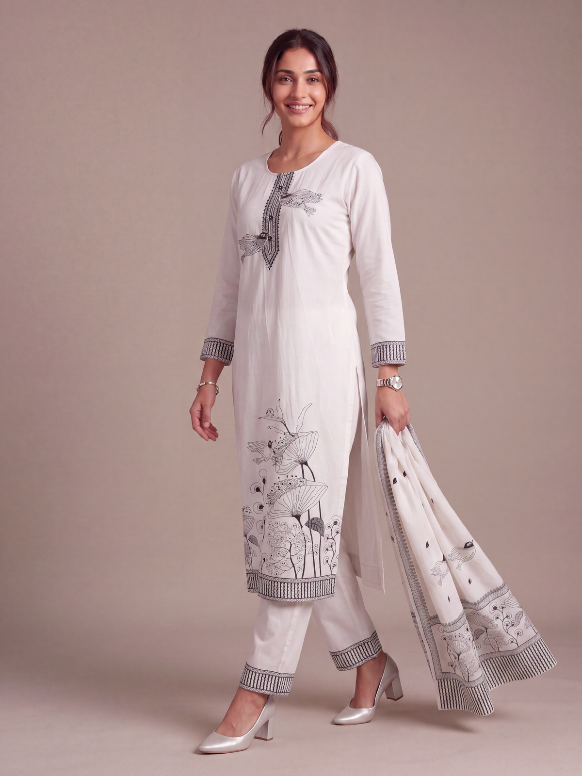 Midnight Garden Cotton Jacquard Kurta Set