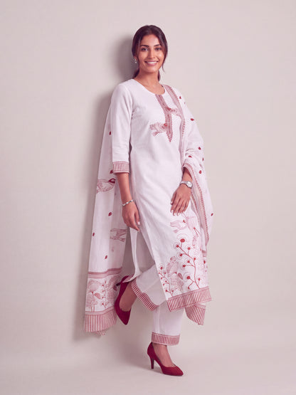Crimson Garden Cotton Jacquard Kurta Set