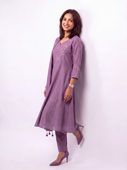 Mauve Embellished Kurta Set