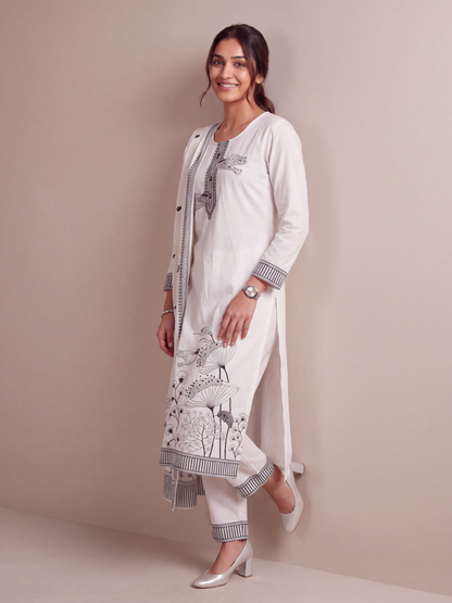Midnight Garden Cotton Jacquard Kurta Set