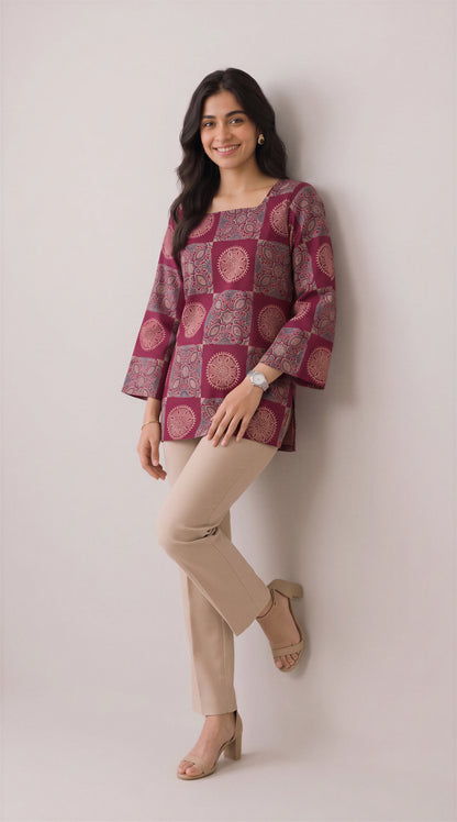 Maroon Mosaic Heer Short Top