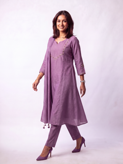 Mauve Embellished Kurta Set