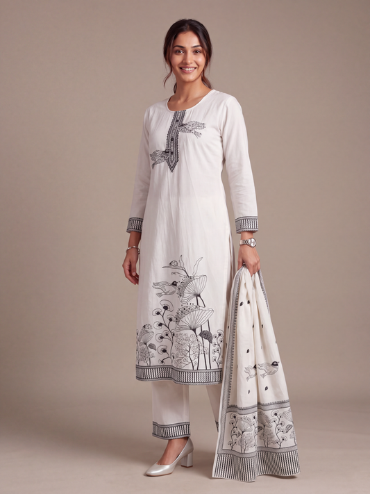 Midnight Garden Cotton Jacquard Kurta Set