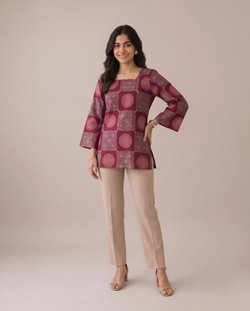 Maroon Mosaic Heer Short Top
